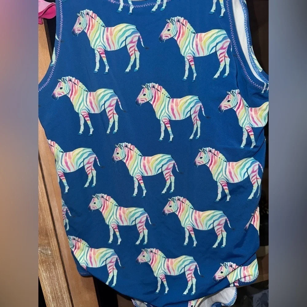 Hatley Rainbow Zebra One Piece Swimsuit tie Shoulder Bow scoop back girls